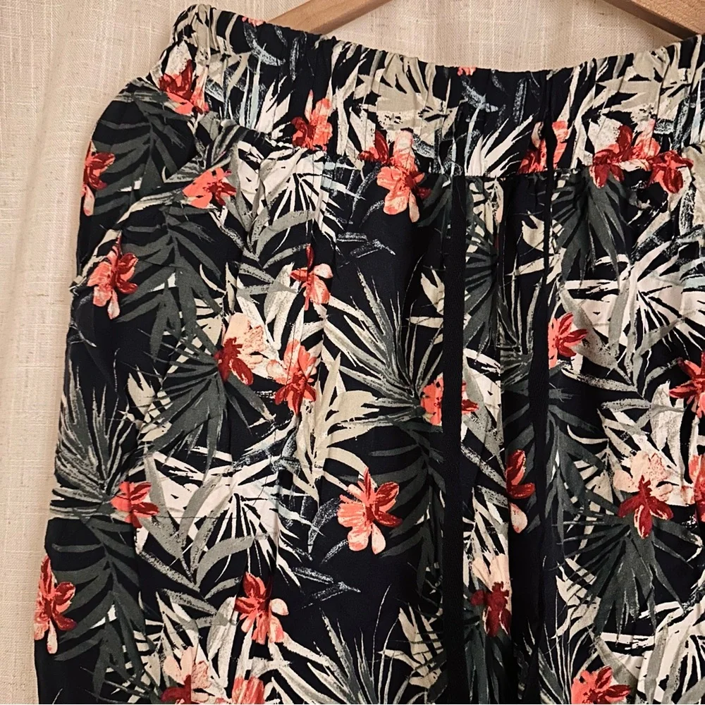 Cacique Navy Tropical Floral Pajama Pants with Coral Flowers